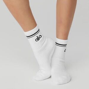 ALO Yoga White Socks with Black Logo
